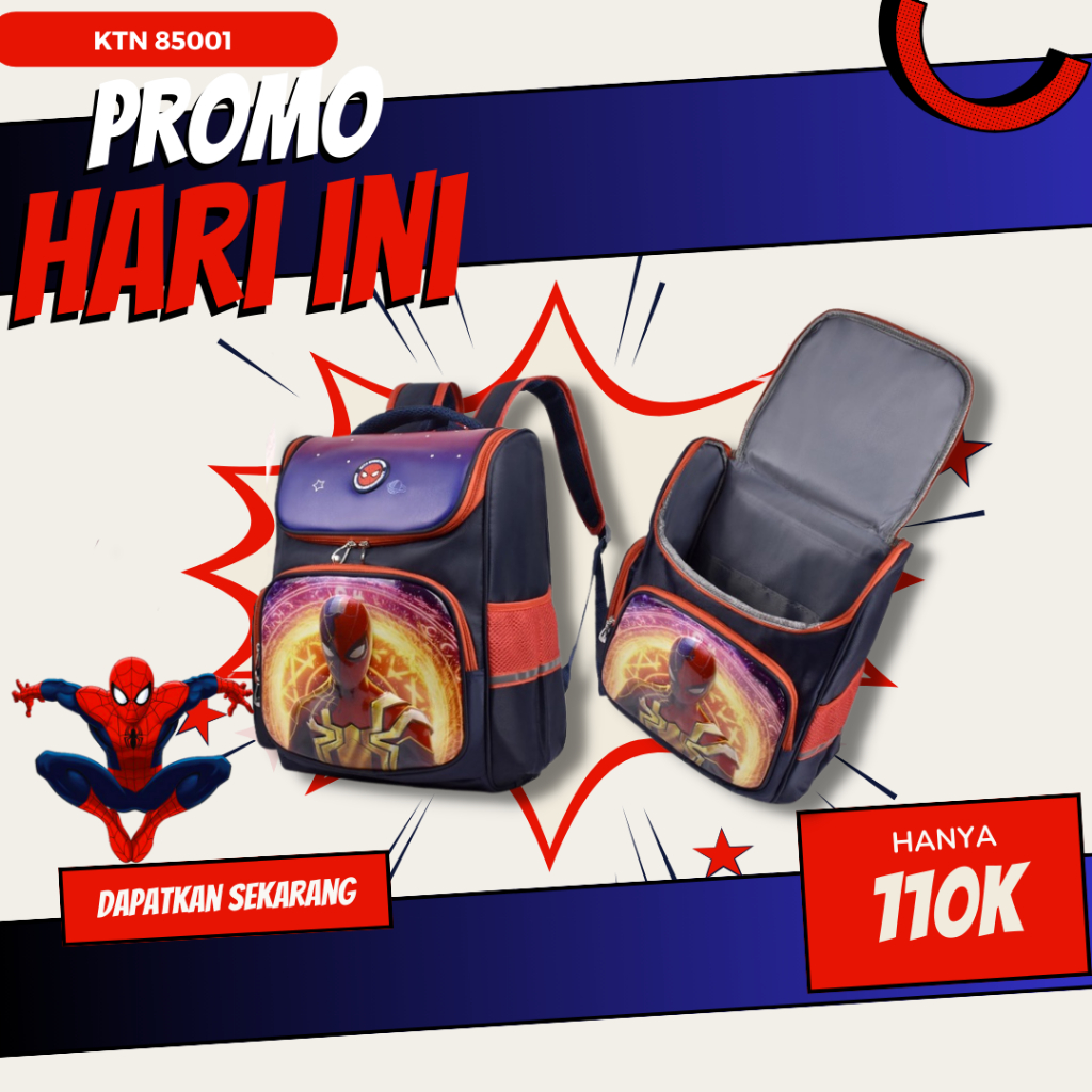 Tas Ransel Anak Sekolah 85001 16 Inch Cowok Spiderman TK SD Tas Timbul Double Decker Import
