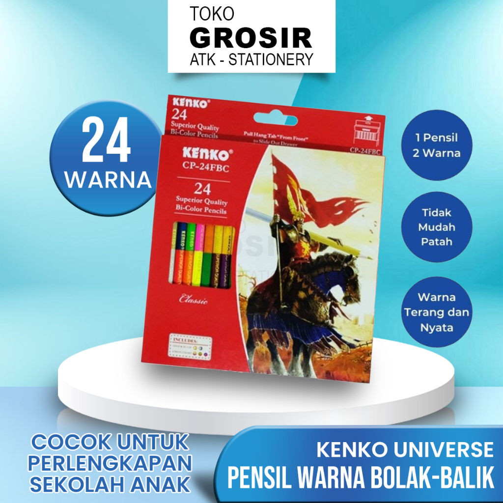 

KENKO 24 BICOLOR PENCIL CP- 24 FBC PENSIL WARNA BOLAK BALIK ~ Toko Grosir ATK Stationery