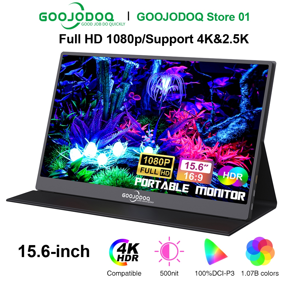 GOOJODOQ 15.6'' Portable Monitor for Laptop 1920*1080P 4K FHD IPS Display Portable Monitor for