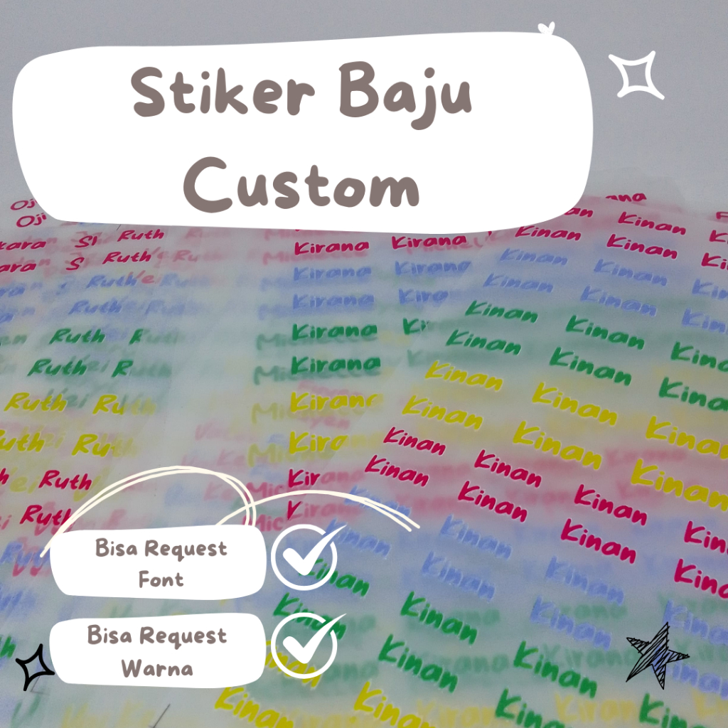 

Stiker Baju Label Baju Nama Label Sticker Iron on Sticker Baju Sablon Setrika Nama