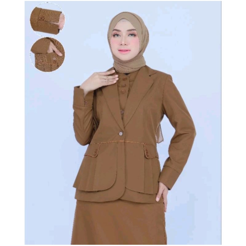 Seragam pemda tua Baju Kerja Wanita Krah Rompi Rempel Polos bahan katun free hijab setelan rok A/cel
