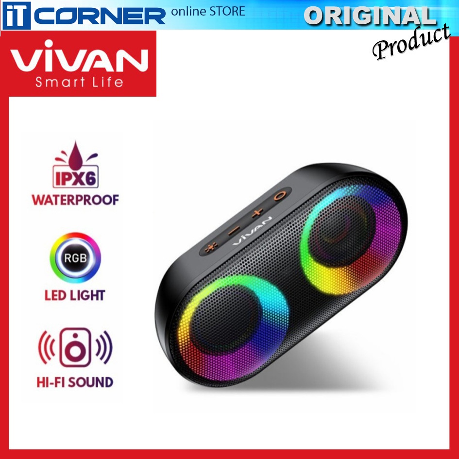Speaker Bluetooth Portable Vivan VS16 RGB Lights - Black