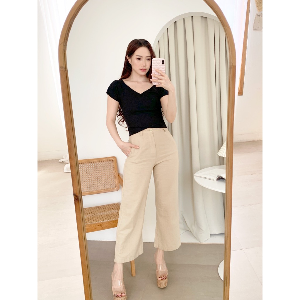 Korean Knit Crop Top Baju Atasan Wanita Rajut V-Neck Top Korea B1420