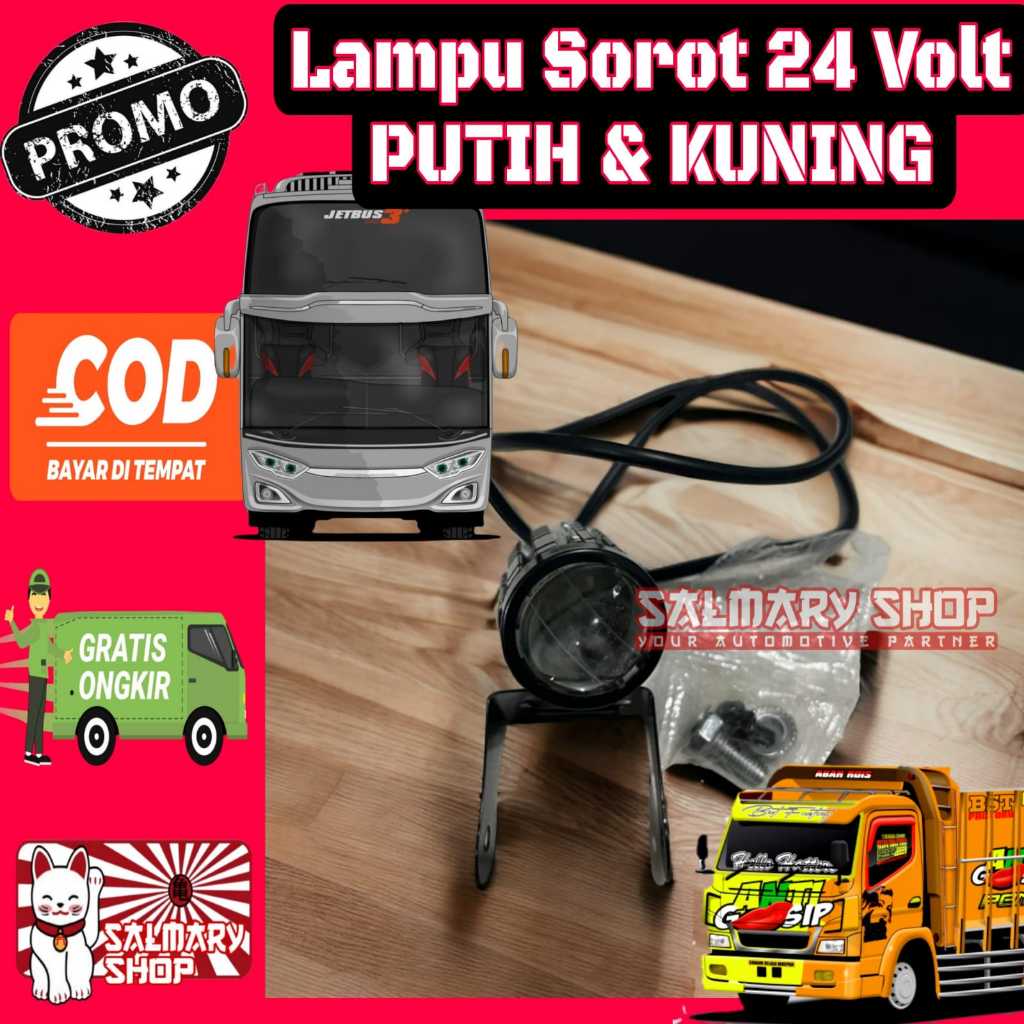 Lampu Sorot Truk Canter Bis Lampu Tembak Mobil Meriam Foglamp Lampu Kabut 24 Volt 24V Putih Kuning 2