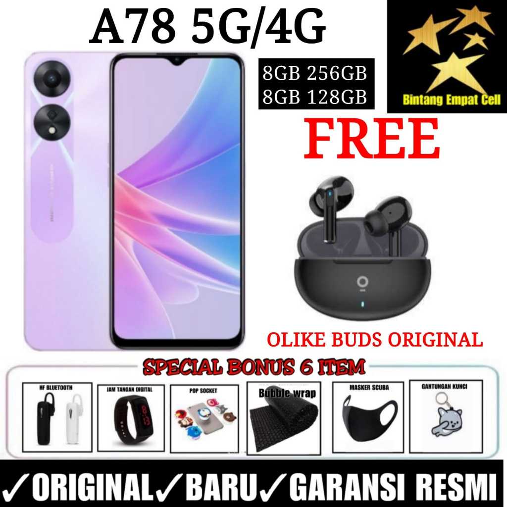 OPPO A78 5G NFC 8/128 & OPPO A78 4G 8/256 PLUS 8GB EXTENDED RAM GARANSI RESMI OPPO