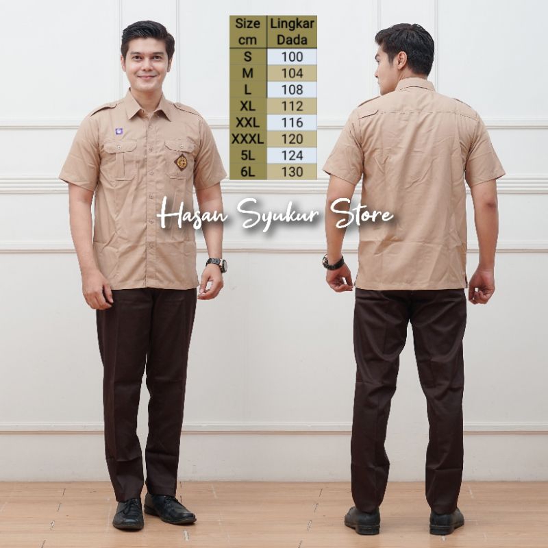 Baju pramuka penegak / pembina PRIA lengan pendek warna pramuka coklat susu (Oxford)