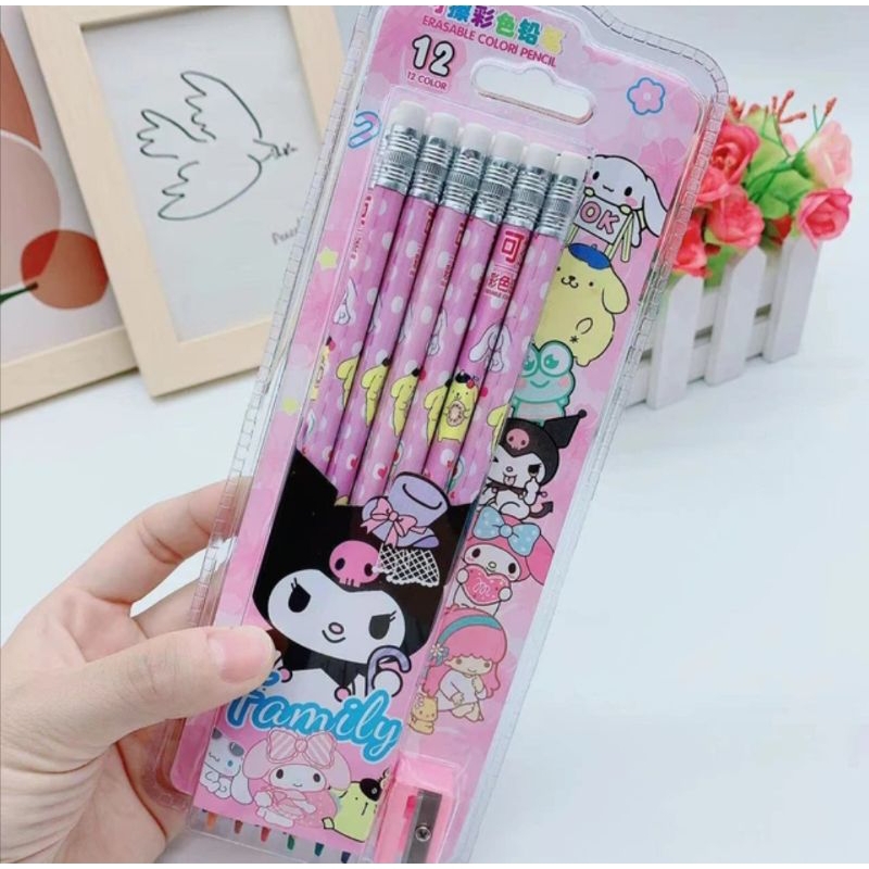 

PENSIL WARNA SANRIO COLORING PENCIL KUROMI Set Rautan Sanrio