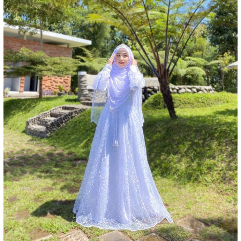 PROMO GAUN PENGANTIN AKAD SYARI FULL SET GAUN,VEIL,JILBAB,FREE CADAR