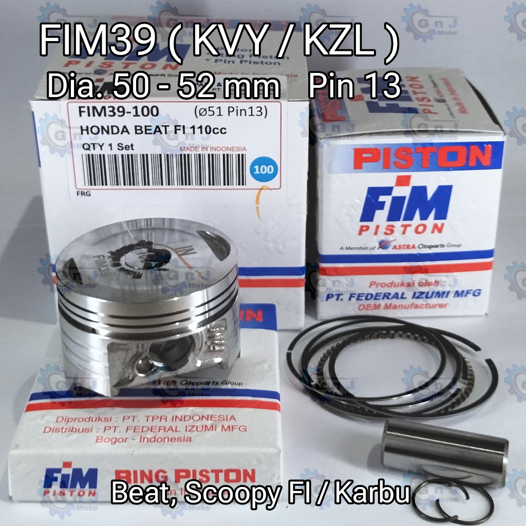 Piston kit FIM Beat, Scoopy Fi Old / Karbu Pin 13 DM 50 | 50.25 | 50.5 | 50.75 | 51 | 51.5 | 52 mm K