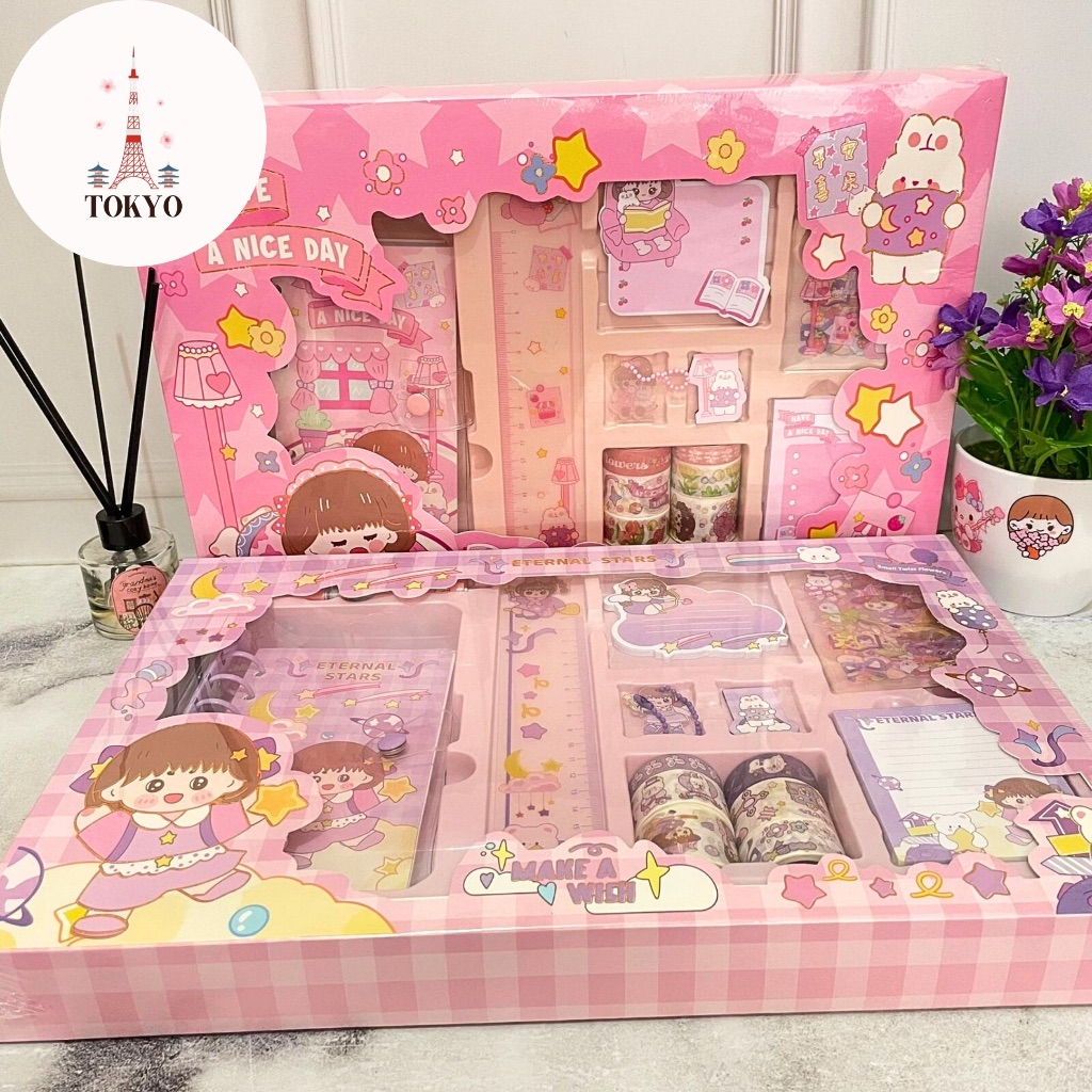 

Paket Jurnal 10 in 1 Study Hard Washi Tape Sticker Sticky Notes Notebook A5 Lucu Import Stationary