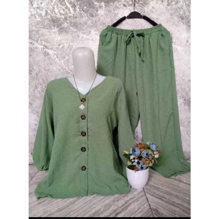 PROMO GRATIS ONGKIR Setelan Andin Kancing Lengan Panjang XL.XXL.3XL LD.110.120 130CM Set Andin kanci