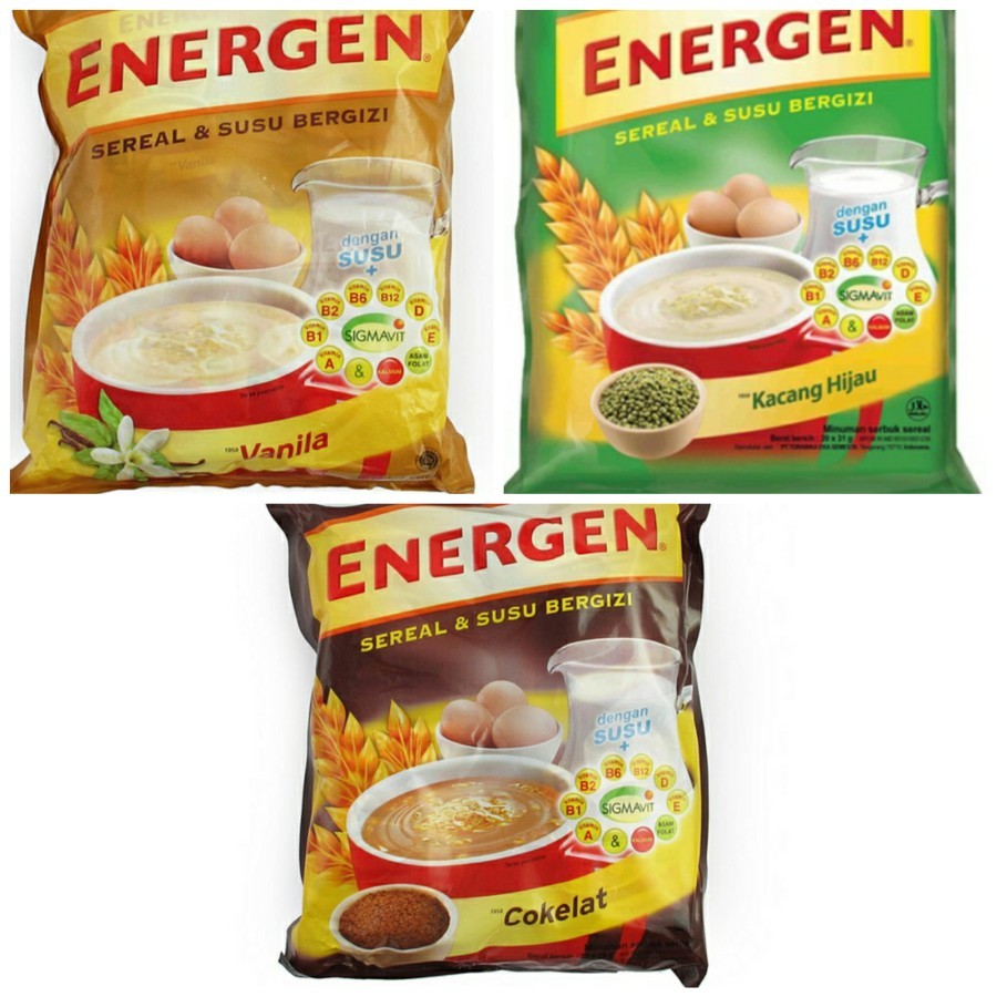 

Energen Sereal & Susu Rasa Vanilla / Coklat / Kacang Hijau isi 20x30gr