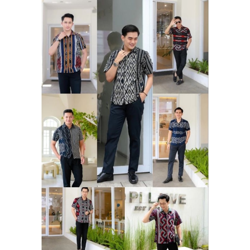 KEMEJA TENUN IKAT PRIA KANTOR, BAJU PESTA, KEMEJA TENUN PENDEK