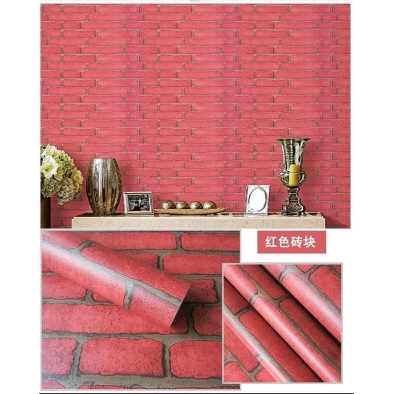 Stiker dinding bahan motif bata merah