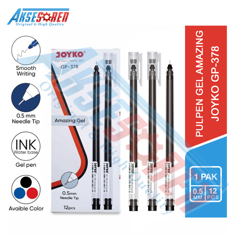 

Aksesoren Pulpen Gel 1 Pack Joyko Amaging [GP-378] / Alat Tulis Kantor / Ballpoint Gel Balpen Balpoint / Bolpen Pena Jel 1 Pak Hitam Biru Merah
