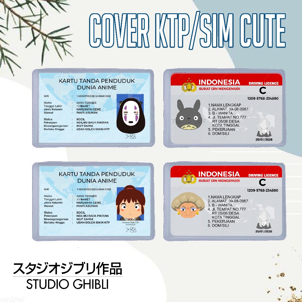 Cover Pelindung Kartu Identitas KTP SIM Kartun Totoro Foreman Yubaba Ponyo Hiro Sousuke Porco Sophie