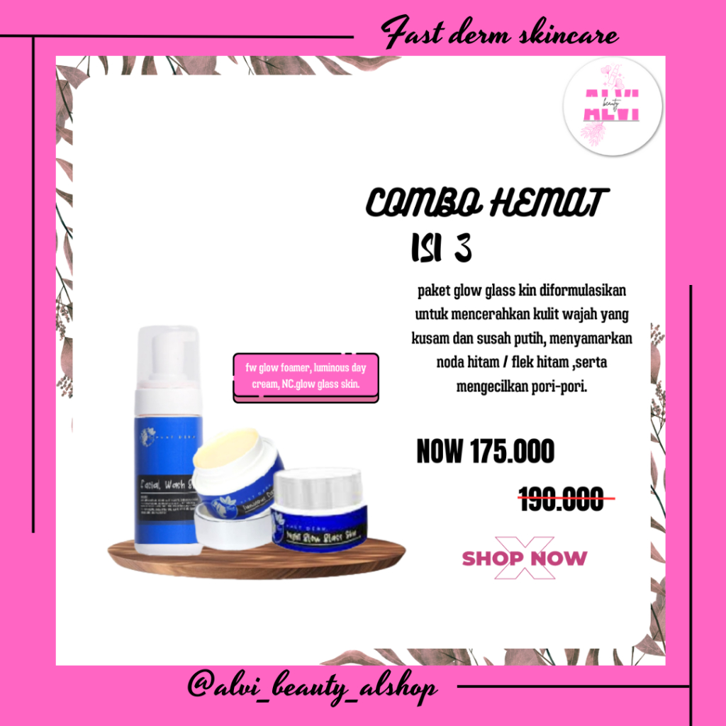 FAST DERM PAKET COMBO HEMAT GLOW GLASSKIN PLATINUM{facial was,day cream,night cream}