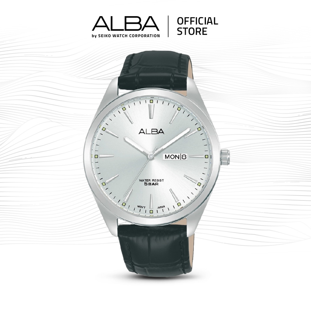 POLO_ Alba Jam Tangan Pria AJ6193 / AJ6193X1 Quartz Silver Dial Black Genuine Leather Strap Watch