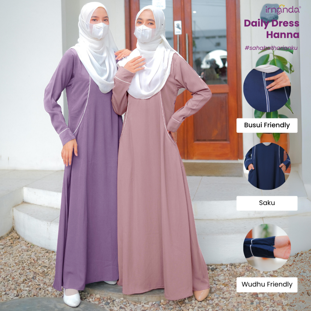 Irnanda Gamis Hanna Dress Abaya Polos Premium Wanita Dewasa Remaja Terbaru Bahan Madeline Busui Wudh