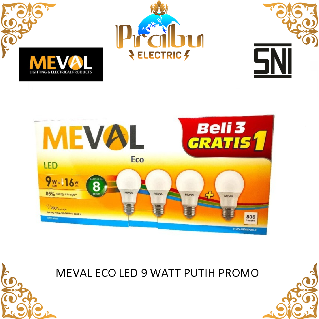 Lampu LED 9 Watt Meval Eco Bulb LED 9 W Paket isi 4 bohlam led meval