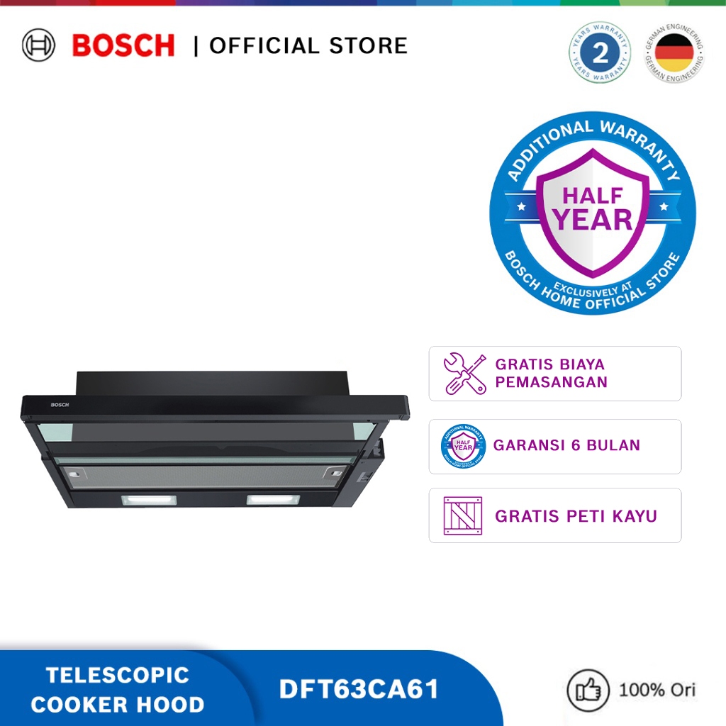 Bosch DFT63CA61 Tudung Asap Teleskopik 60 cm Hitam Serie 2