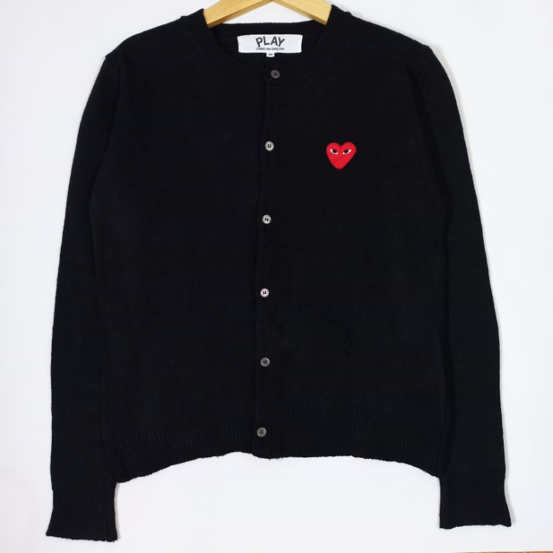 CDG Play Comme Des Garcons "Single Heart Black Oneck" Cardigan Made in Japan Authentic 100%