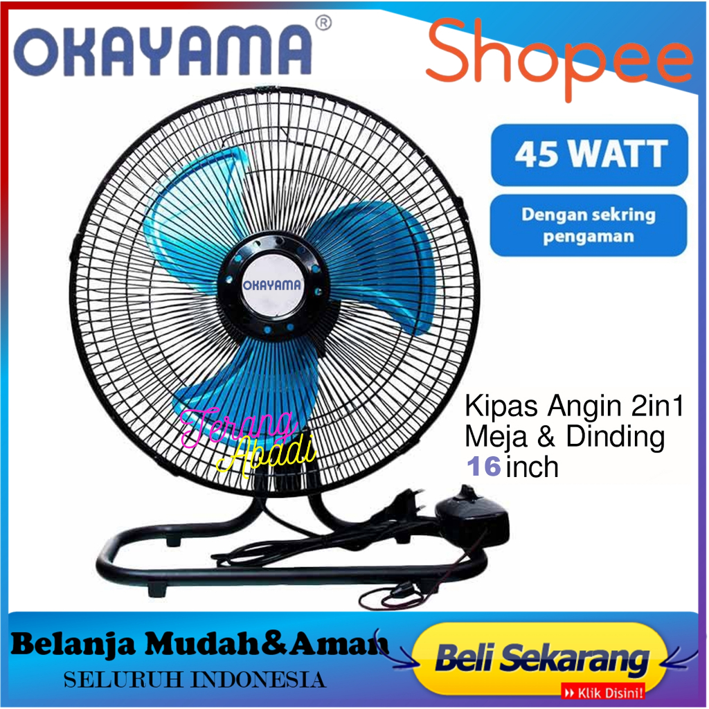 Okayama Ok-1630 Kipas Angin Tornado 2in1 Desk + Stand Fan 16 Inch 45 cm Okayama OK-1630 - Hitam