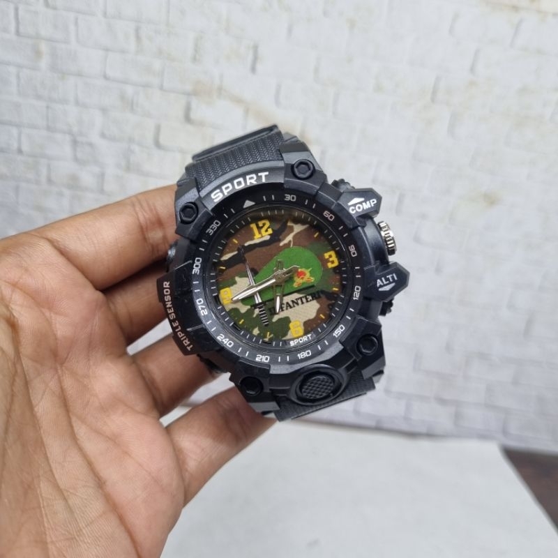 JAM TANGAN LOGO TNI AD ARMY INFANTERI LORENG BARET HIJAU ANGKATAN DARAT