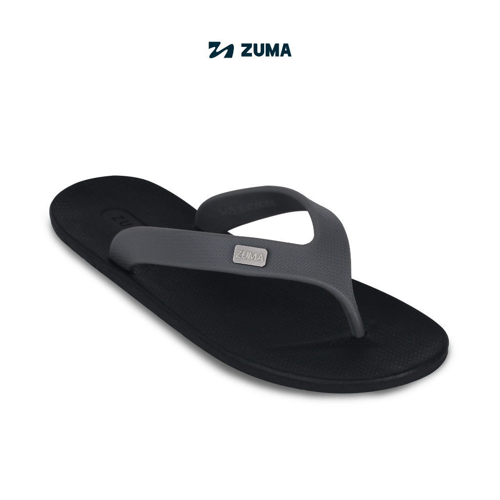 Zuma Men Onyx 8 Black Grey, Sandal Jepit Pria Karet Polos, Hitam Abu-abu