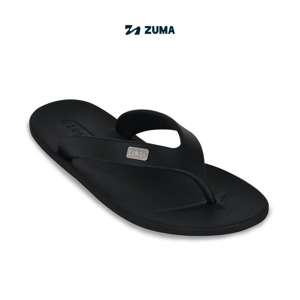 Zuma Men Onyx 12 Black, Sandal Jepit Pria Karet Polos, Hitam