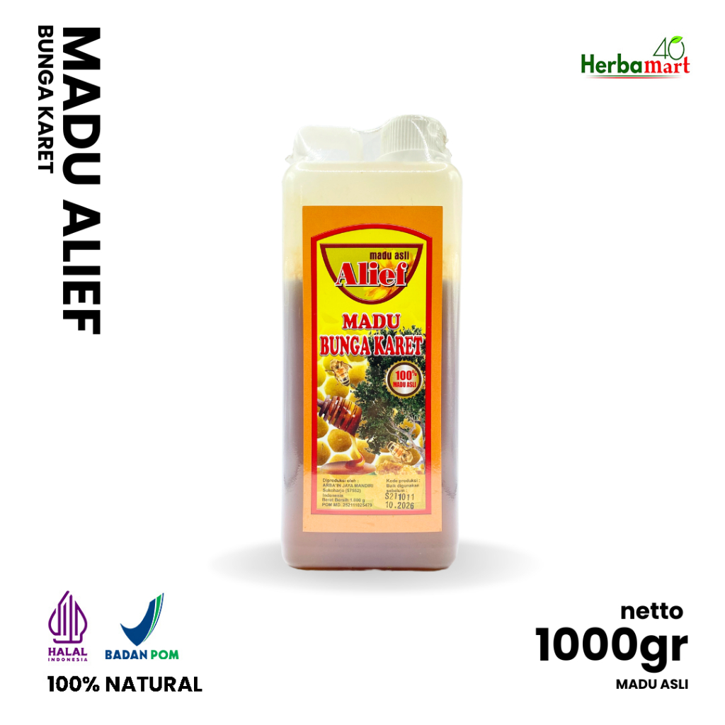 

Madu Bunga Karet Botol Plastik Alief Asli BPOM Madu 1kg/1000gr & 500gr Murni Madu Drigen