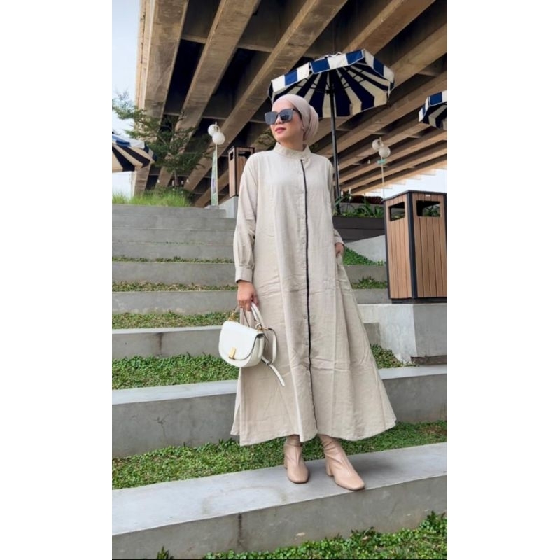 Gamis Gaun Panjang Hijab Polos Cokelat Orange Cream Wanita