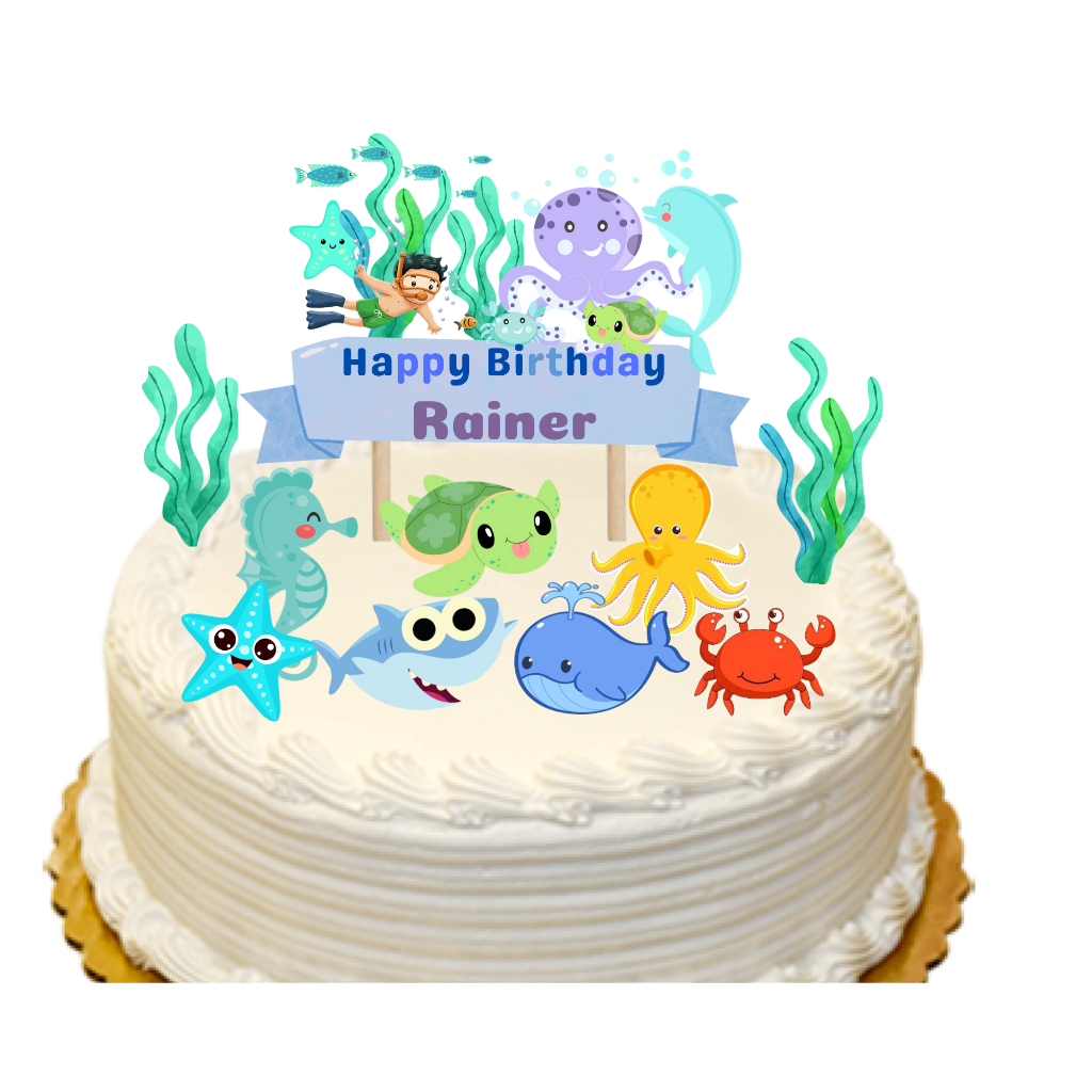 Topper cake laut / undersea / hewan laut hiasan kue happy birthday