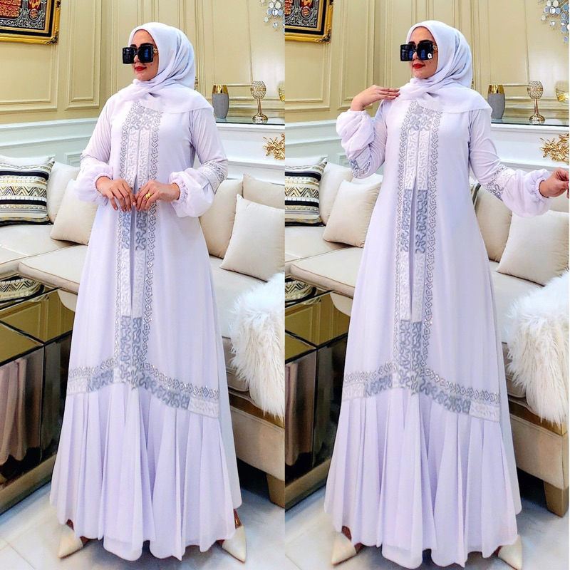 RINA BUSANA - COD - Gamis Abaya Putih Mewah dan Elegan Lengan Balon