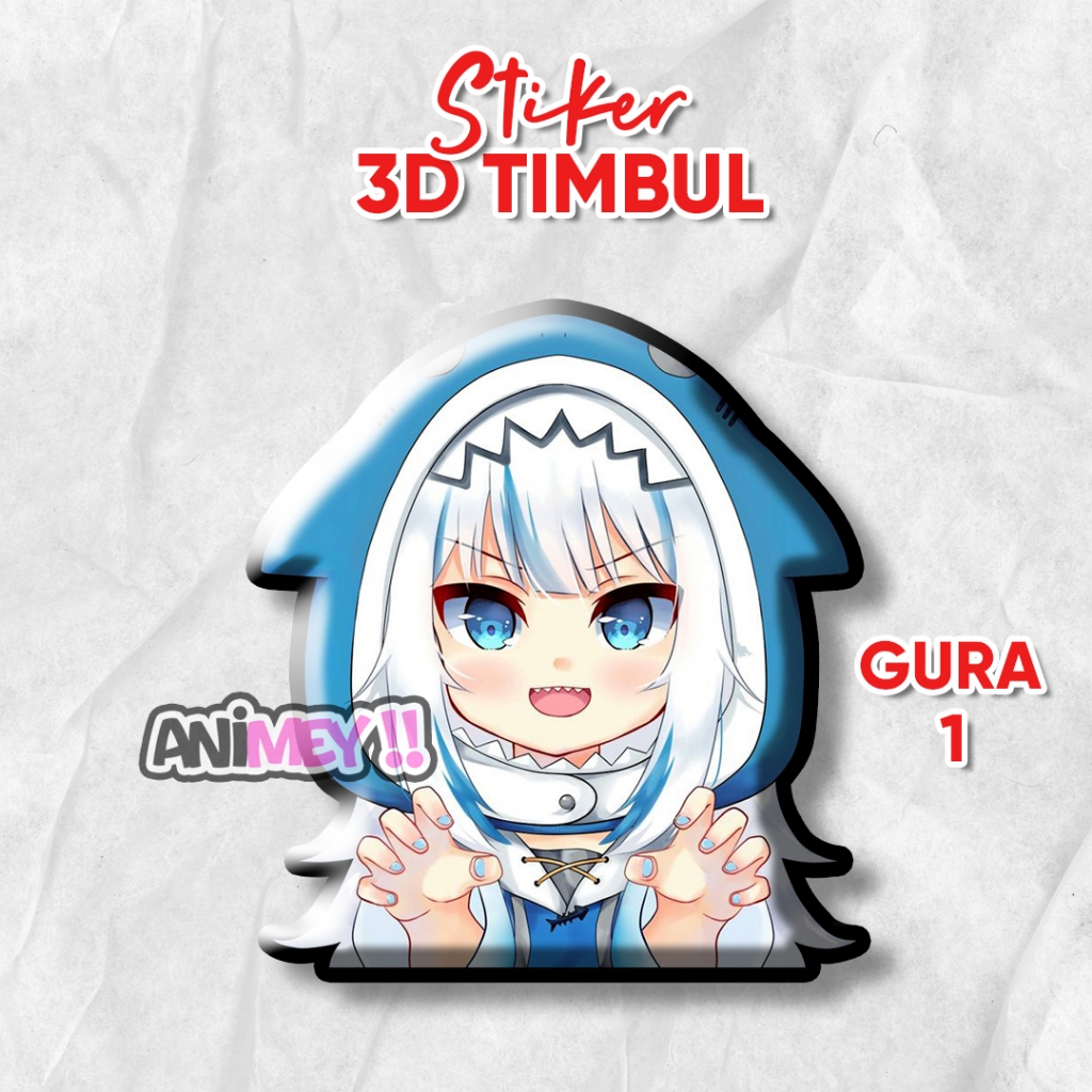 Stiker Emblem 3D Timbul Gawr Gura / Stiker Anime Resin