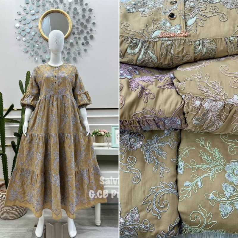 Midi dress bordir timbul ori salvina ys / midi dress salvina ys terbaru