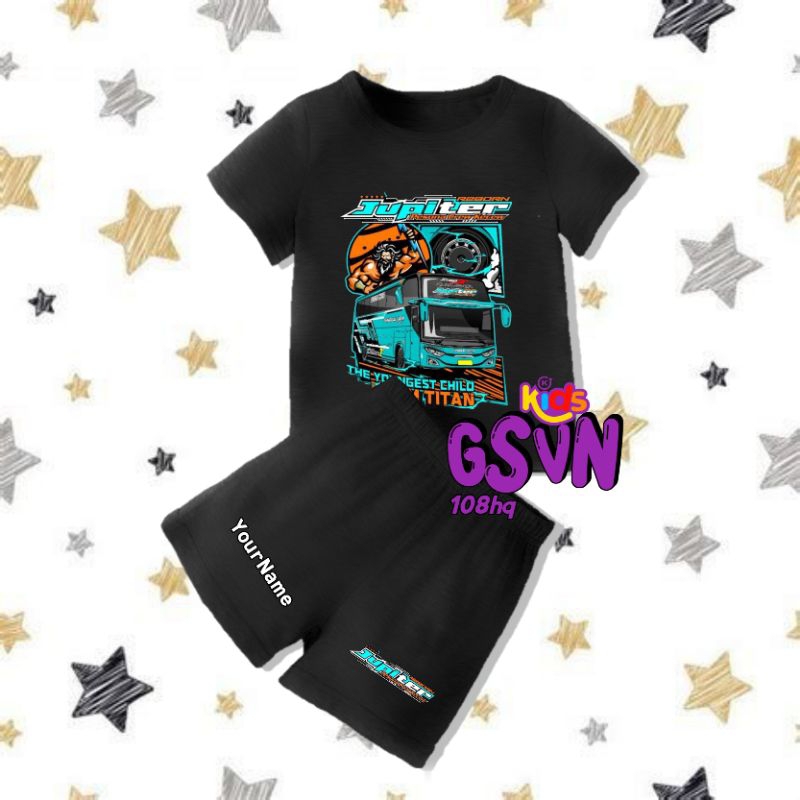 Setelan Anak - Basic Tee and Short Pants Kids Bus Telolet Basuri Jupiter Green Earth Ratu Maher Blac