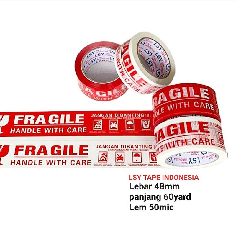 

LSY Lakban Fragile Putih Full 48mm x 60yard Full 50mic Super Lengket