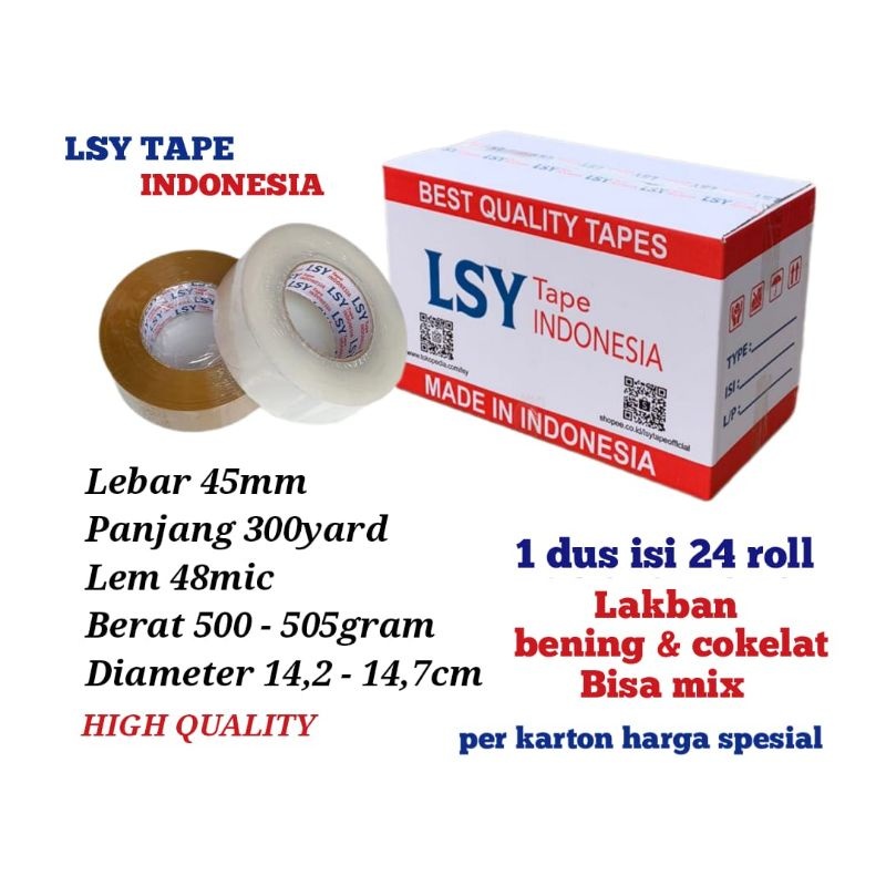 

LSY 1Dus Grosiran 24roll Lakban Cokelat Full 45mm x 300yard Full 48mic