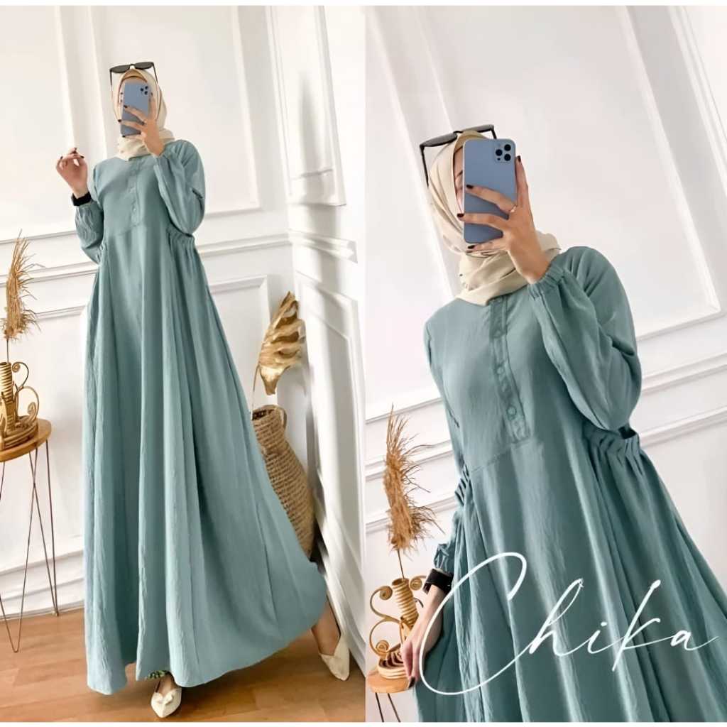 [ZIE STYLE] CHIKA DRESS - GAMIS MAXI WANITA BAHAN CRINKLE AIRFLOW PREMIUM - GAMIS BUSUI FASHION WANI