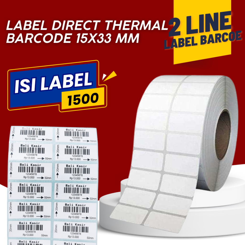 

Stiker Label Barcode Thermal 2 Line 33x15mm [1500 PCS] Termurah