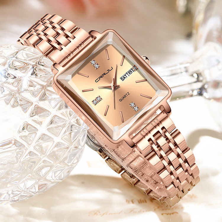 Fast Delivery Crrju Jam Tangan Wanita Original Branded Cewek Anti Air Rantai Kuarsa Stainless Steel