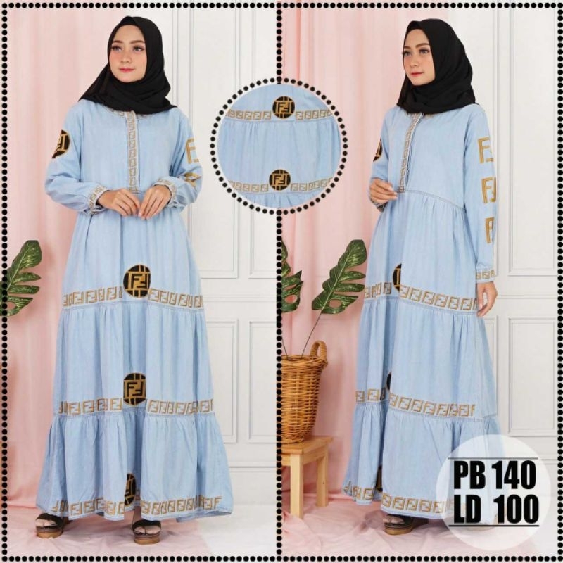 Gamis denim fendi / gamis jeans premium