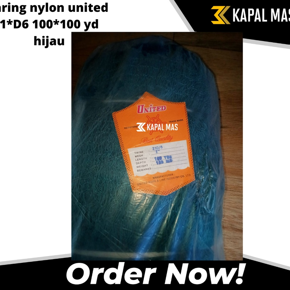 Jaring nylon united 1*D6 100*100 yd hijau /biru tua/ jaring ikan / nelayan / unt