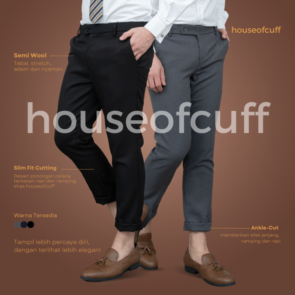 Houseofcuff Celana Bahan Kerja Ankle Button Slim Fit Navy