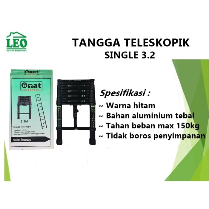 tangga lipat aluminium teleskopik 3.2M single telescopic ladder 3.2 M ONAT