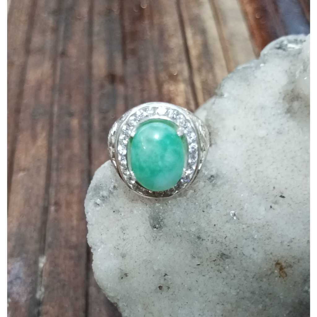 Natural Giok Burma Kristal Ring Perak 925 Handmade