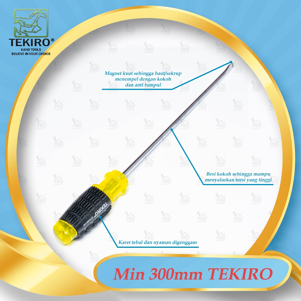 Obeng Min gagang karet 300mm TEKIRO 100% ORIGINAL . Obeng Min karet 300 mm