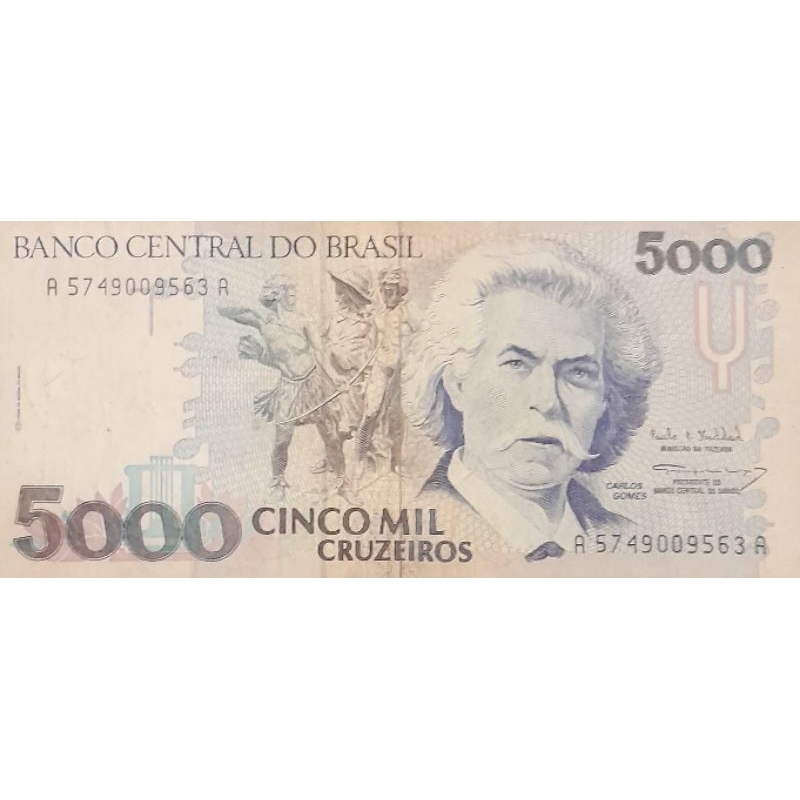 Uang Asing Negara Brasil/Brazil Nominal 5000 Cinco Mil Cruzeiros 1993 Kondisi UNC GRESS MULUS Original 100%
