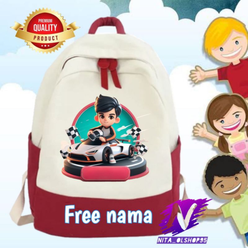 tas ransel anak karakter pembalap mobil